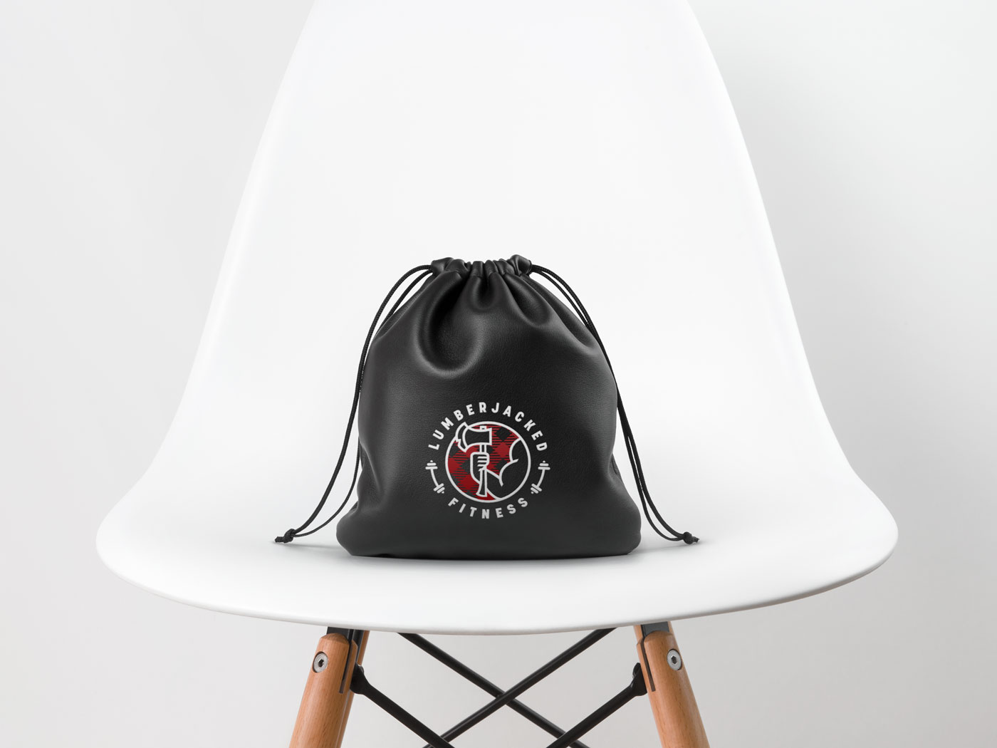 Leather workout bag with Lumberjacked Fitness logo