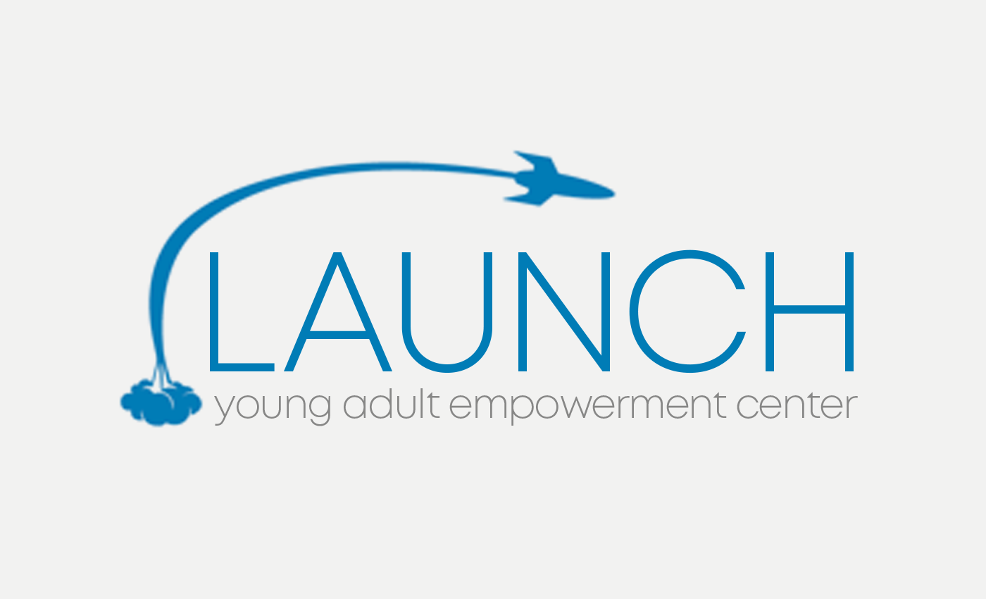 Previous logo design for Launch&comma; a rocket flying over the wordmark